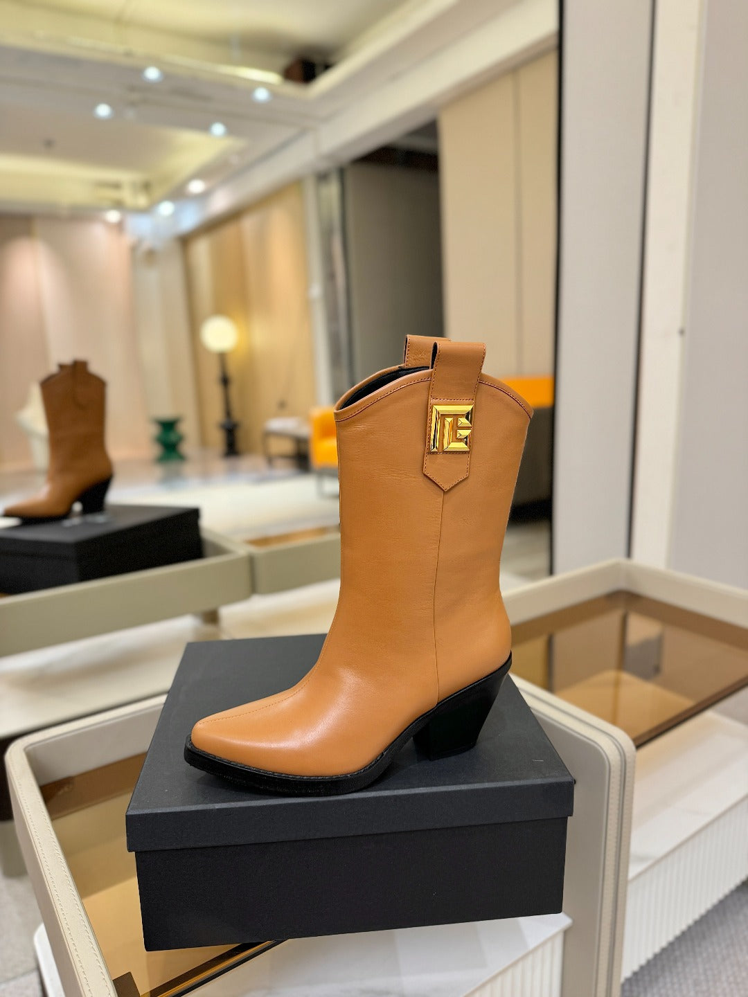 BALMAIN 26S COWBOY ANKLE BOOTS 65 MM IN BROWN CALFSKIN