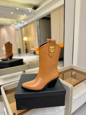 BALMAIN 26S COWBOY ANKLE BOOTS 65 MM IN BROWN CALFSKIN