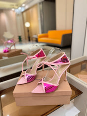 GIANVITO ROSSI 26S HEELS 105 MM IN LIGHT PINK SUEDE AND METALLIC PINK CALFSKIN