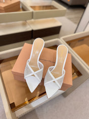 GIANVITO ROSSI 26S POINTED TOE HIGH HEELS 85 MM IN WHITE LAMBSKIN WITH RHINESTONE STRAP