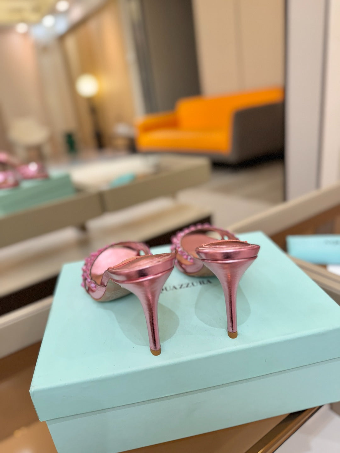 AQUAZZURA 26S TEQUILA HEELED SANDALS 85 MM IN METALLIC PINK LAMBSKIN
