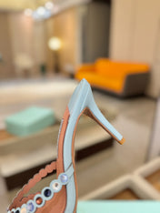 AQUAZZURA 26S TEQUILA HEELED SANDALS 85 MM IN LIGHT BLUE LAMBSKIN