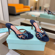 AQUAZZURA 26S TEQUILA HEELED SANDALS 85 MM IN NAYVY BLUE  SUEDE