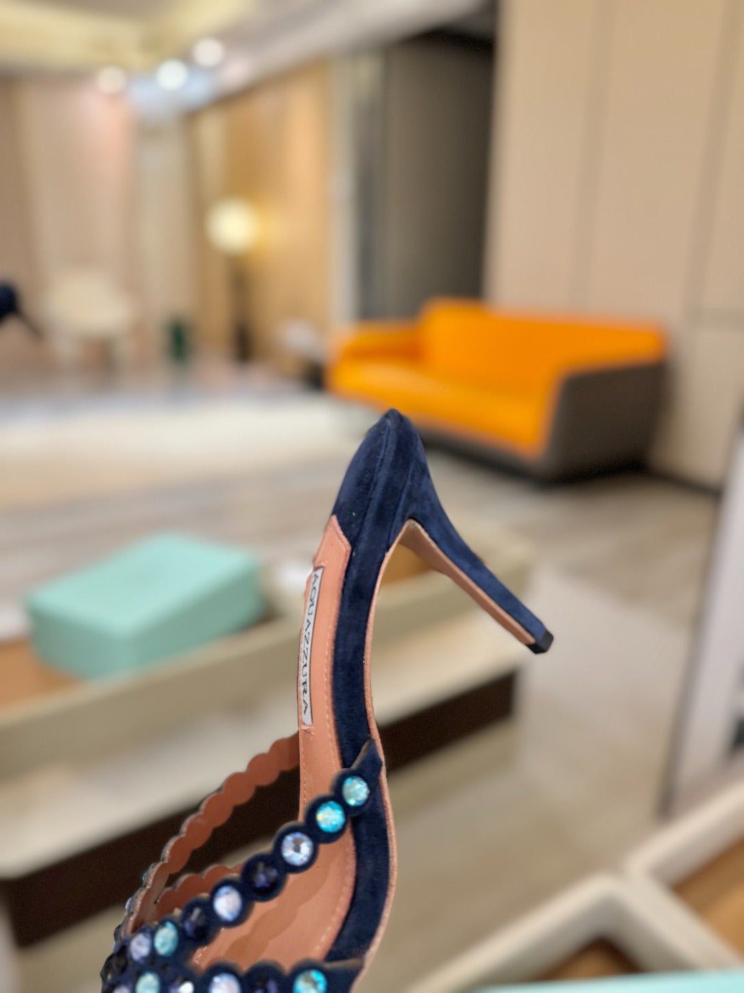 AQUAZZURA 26S TEQUILA HEELED SANDALS 85 MM IN NAYVY BLUE  SUEDE