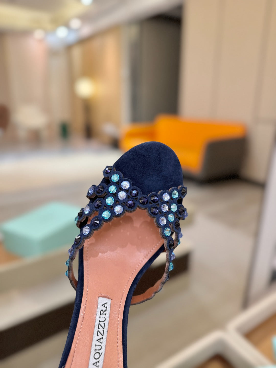 AQUAZZURA 26S TEQUILA HEELED SANDALS 85 MM IN NAYVY BLUE  SUEDE