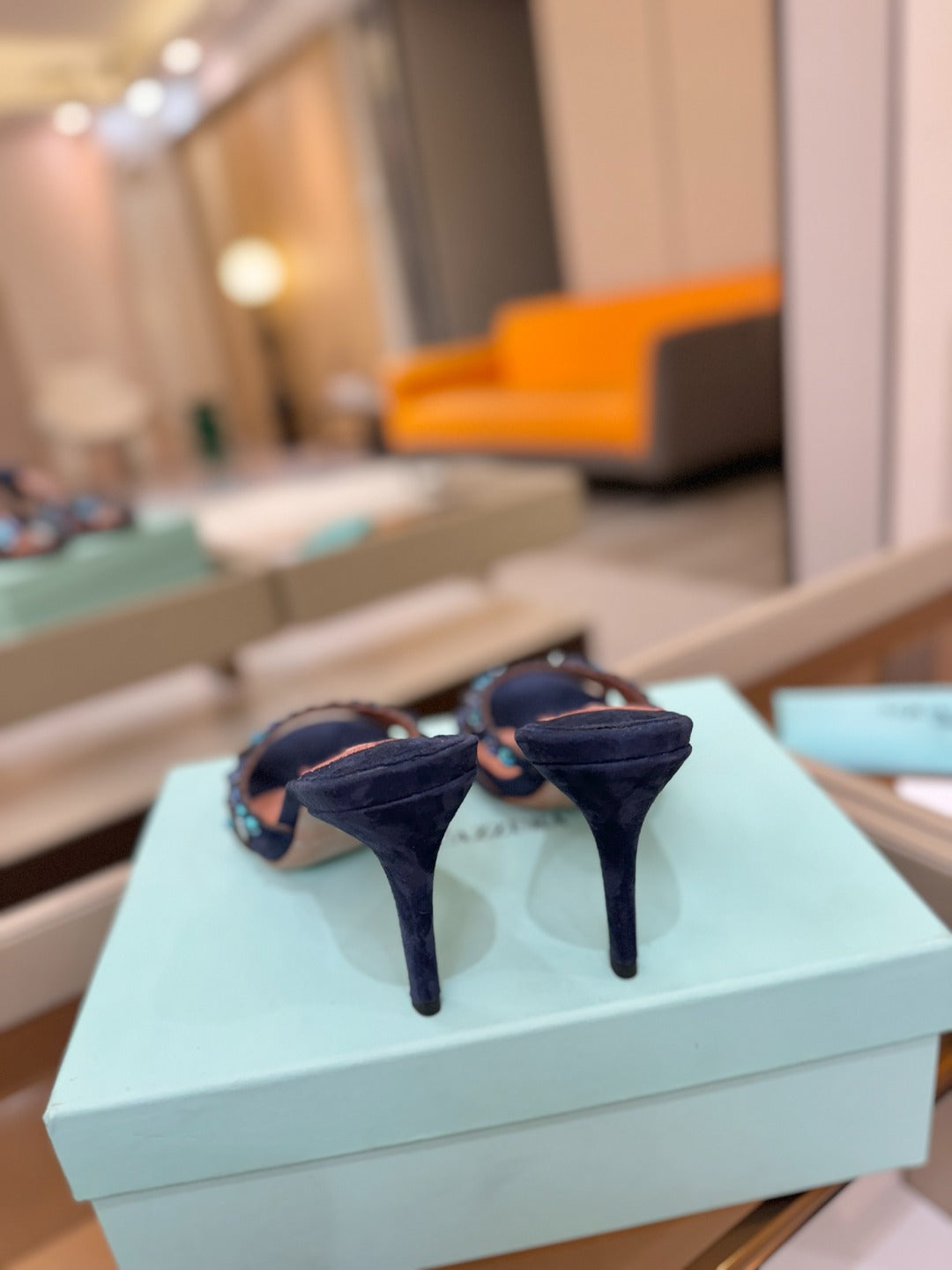 AQUAZZURA 26S TEQUILA HEELED SANDALS 85 MM IN NAYVY BLUE  SUEDE