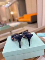 AQUAZZURA 26S TEQUILA HEELED SANDALS 85 MM IN NAYVY BLUE  SUEDE