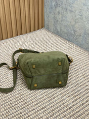 LE 37 SMALL BUCKET BAG 20 IN HUNTER GREEN SUEDE GOLD HARDWARE