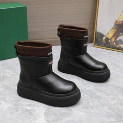 THICK-SOLED SNOW BOOTS IN BLACK CALFSKIN MIX CHOCOLATE NYLON
