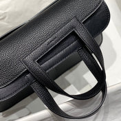 HALZAN 25 HANDLE BAG IN BLACK GRAINED CALFSKIN SILVER HARDWARE