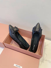 MIUMIU 26S BALLET FLATS IN BLACK CALFSKIN WITH BOW