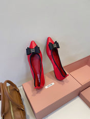 MIUMIU 26S BALLET FLATS IN RED CALFSKIN WITH BOW