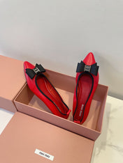 MIUMIU 26S BALLET FLATS IN RED CALFSKIN WITH BOW