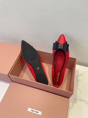 MIUMIU 26S BALLET FLATS IN RED CALFSKIN WITH BOW