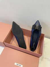 MIUMIU 26S BALLET FLATS IN NAVY BLUE CALFSKIN WITH BOW