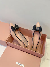 MIUMIU 26S BALLET FLATS IN LIGHT PINK CALFSKIN WITH BOW