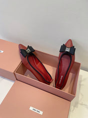 MIUMIU 26S BALLET FLATS IN DARK RED CALFSKIN WITH BOW