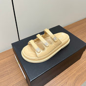 dad sandals cream 3 rows lambskin mules