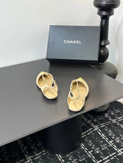 CHANEL 26S FLAT POINTED-TOE SLINGBACKS IN BEIGE AND PASTEL YELLOW LAMBSKIN