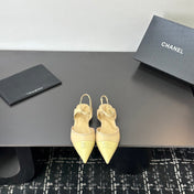 CHANEL 26S FLAT POINTED-TOE SLINGBACKS IN BEIGE AND PASTEL YELLOW LAMBSKIN