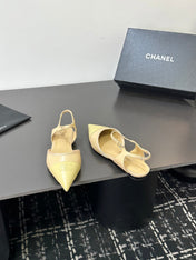 CHANEL 26S FLAT POINTED-TOE SLINGBACKS IN BEIGE AND PASTEL YELLOW LAMBSKIN