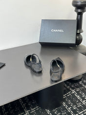 CHANEL 26S FLAT SLINGBACK SHOES IN BLACK LAMBSKIN