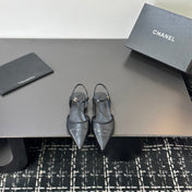 CHANEL 26S FLAT SLINGBACK SHOES IN BLACK LAMBSKIN
