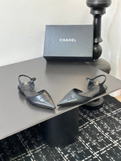 CHANEL 26S FLAT SLINGBACK SHOES IN BLACK LAMBSKIN