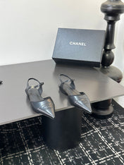 CHANEL 26S FLAT SLINGBACK SHOES IN BLACK LAMBSKIN