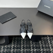 CHANEL 26S FLAT POINTED-TOE SLINGBACKS  IN BLACK AND WHITE LAMBSKIN