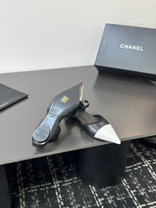 CHANEL 26S FLAT POINTED-TOE SLINGBACKS  IN BLACK AND WHITE LAMBSKIN