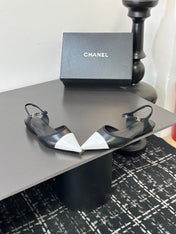 CHANEL 26S FLAT POINTED-TOE SLINGBACKS  IN BLACK AND WHITE LAMBSKIN