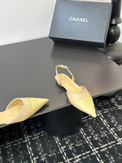 CHANEL 26S SLINGBACK FLATS IN BEIGE AND PASTEL YELLOW LAMBSKIN