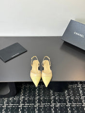 CHANEL 26S SLINGBACK FLATS IN BEIGE AND PASTEL YELLOW LAMBSKIN