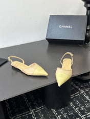 CHANEL 26S SLINGBACK FLATS IN BEIGE AND PASTEL YELLOW LAMBSKIN