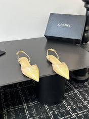 CHANEL 26S SLINGBACK FLATS IN BEIGE AND PASTEL YELLOW LAMBSKIN