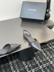 CHANEL 26S SLINGBACK FLATS IN BLACK LAMBSKIN