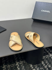 CHANEL 26S CROSS-STRAP SANDALS IN BEIGE LEATHER