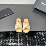 CHANEL 26S CROSS-STRAP SANDALS IN BEIGE LEATHER