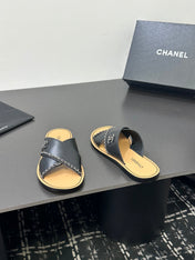 CHANEL 26S CROSS-STRAP SANDALS IN BLACK LEATHER