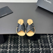 CHANEL 26S CROSS-STRAP SANDALS IN BLACK LEATHER