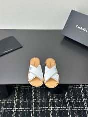 CHANEL 26S CROSS-STRAP SANDALS IN WHITE LEATHER