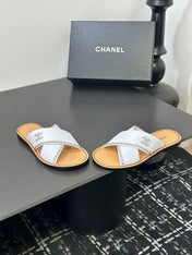 CHANEL 26S CROSS-STRAP SANDALS IN WHITE LEATHER