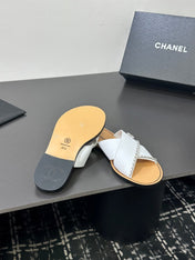 CHANEL 26S CROSS-STRAP SANDALS IN WHITE LEATHER