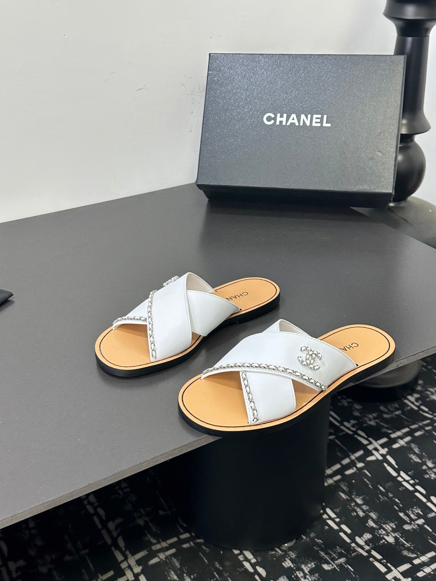 CHANEL 26S CROSS-STRAP SANDALS IN WHITE LEATHER
