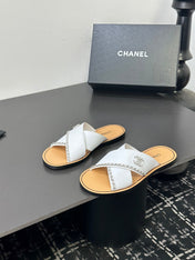 CHANEL 26S CROSS-STRAP SANDALS IN WHITE LEATHER