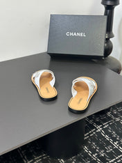 CHANEL 26S CROSS-STRAP SANDALS IN WHITE LEATHER