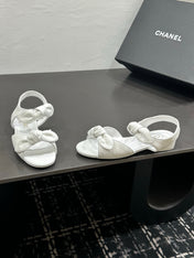 CHANEL 26S BOW SANDALS IN WHITE CALFSKIN