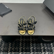 CHANEL 26S BOW SANDALS IN BLACK MIX GOLD SATIN