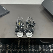CHANEL 26S BOW SANDALS IN BLACK AND SILVER SUEDE